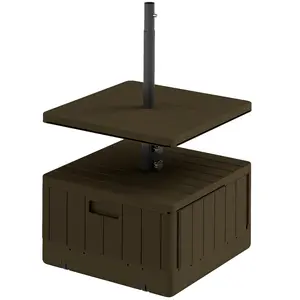 Patio Umbrella Base with Table Tray Heavy Duty Weighted Stand 176lbs Brown Adjustable Table Tray Wheels Handles HDPE Plastic X-84D-031