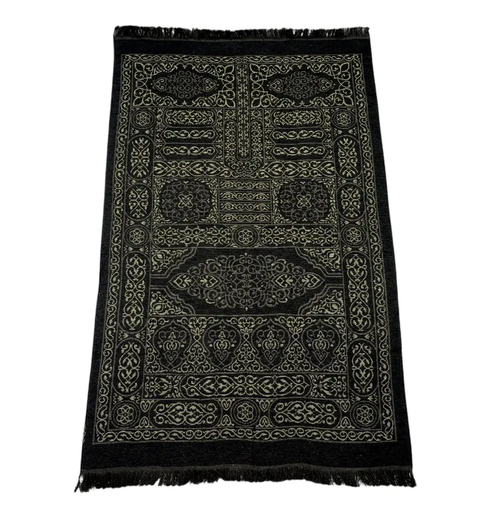 Thin Woven Chenille Elegant Kaba Door Islamic Prayer Mat - Black