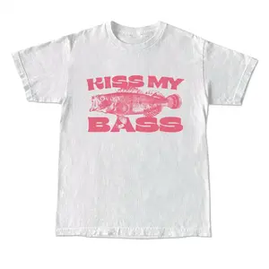 Kiss My Bass Retro Style Fishing T-shirt, Fisher Pattern Shirt Pink Design Limited Edition Men's Birthday Christmas Men's Birthday Gift, Pattern T-shirt, Using Direct Spray Technology.