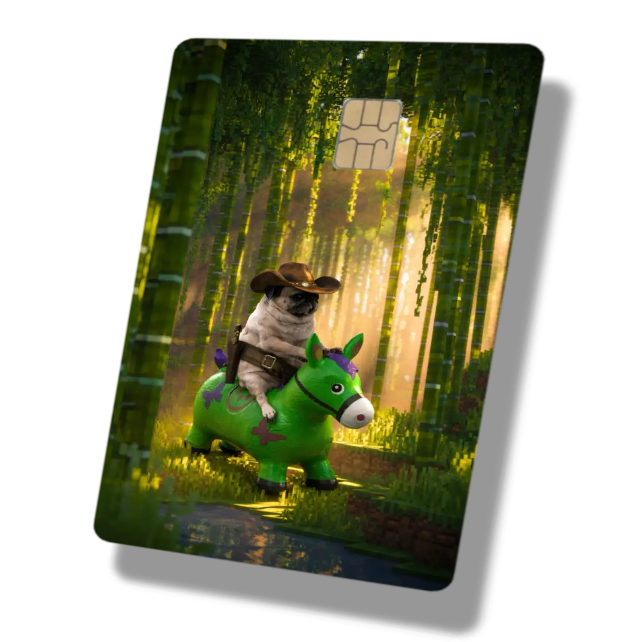 Cowboy Pug Riding a Horse Meme Debit Card or Credit Card Sticker