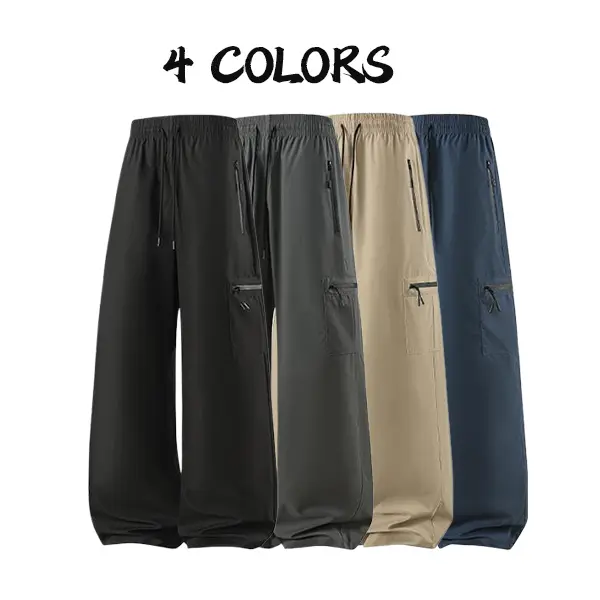 Men’s wide-leg cargo pants with zippered pockets – lightweight, quick-drying straight-leg long pants suitable for outdoor hiking, streetwear, daily commuting, and casual outings