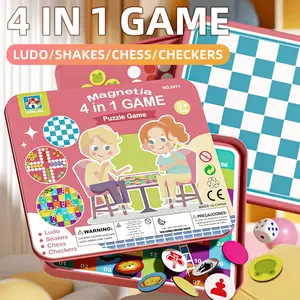 Multifunctional Four-In-One Chess Board Game Set, International Chess Snake Ladder Flight Magnetic Pieces, Portable Indoor Outdoor Family Fun, Tabletop Games