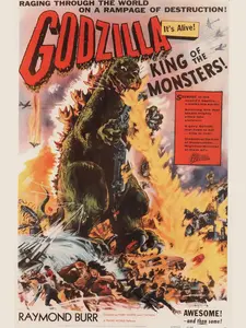 GODZILLA MOVIE POSTER UNFRAMED, Vintage Sci-Fi Poster, Cult Movie Poster Classic Movie Poster Art Sci-Fi and Fantasy Film Poster Atomic Age Art