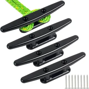 Black Nylon Boat Cleat in 4"/5"/6"/8", 4 Pack Dock Cleat with Hardware for Docking Boats, Canoe, Kayak Mooring, Maritime Decor and Dock Tie Down Cleats