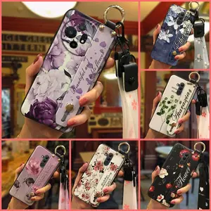 Lanyard Phone Holder Phone Case For TCL 50XL 5G/50XL Nxtpaper 5G Waterproof Back Cover Flower ring Kickstand Soft case protective Fashion Design Durable Wristband Anti-dust