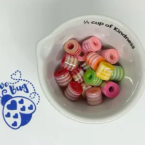 20 piece 12 mm mixed color striped cylinder bead spacers, perfect for keychains, wristlets, phone, charms, pens, or any other DIY project.