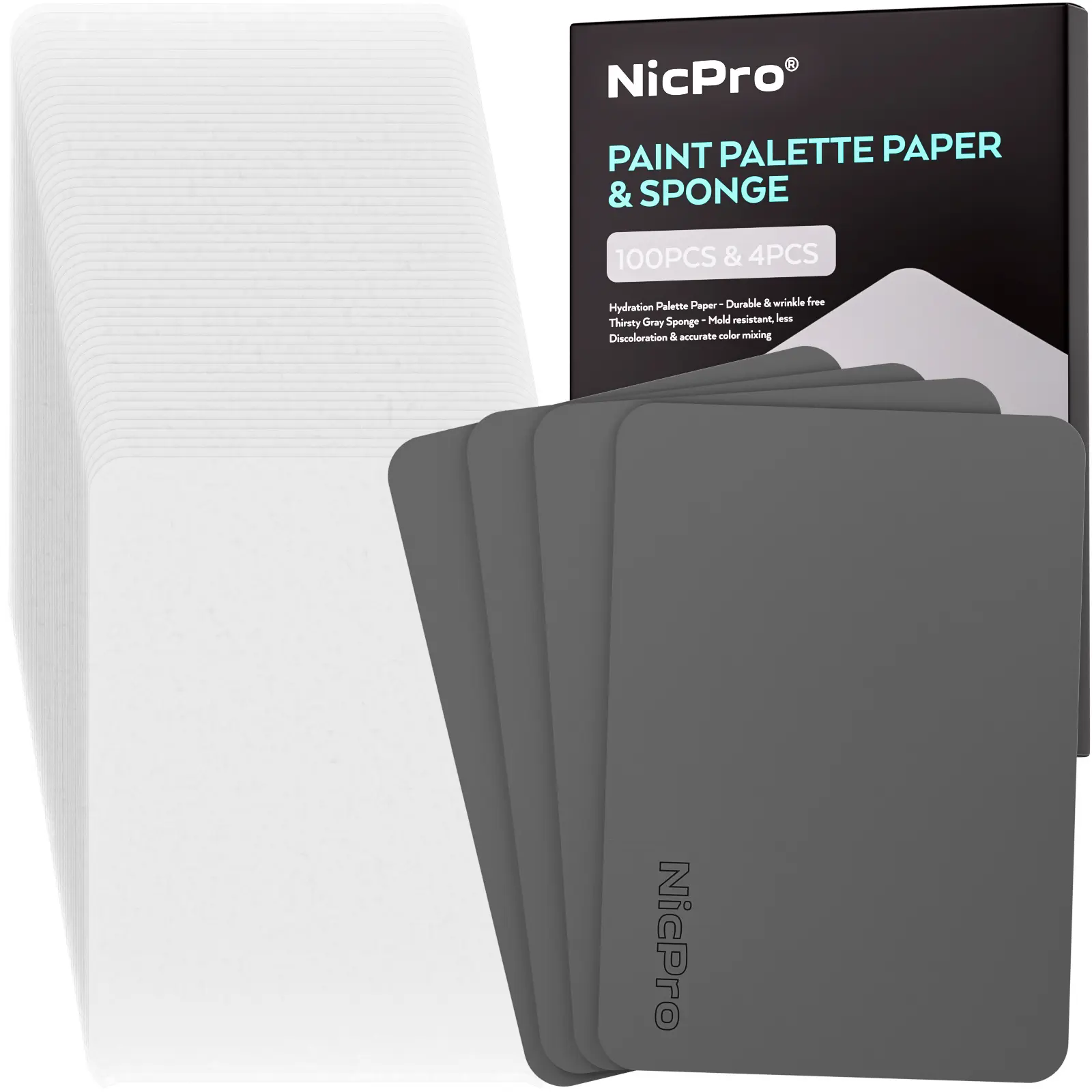 Nicpro 4 Pack Wet Palette Sponges and 100 Sheets Pallet Paper Refillment, Designed for Stay Wet Palette to Save Paints and Keep Wet for Miniature & Model Painting and Acrylic Painting