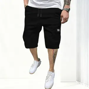 Men’s cargo shorts, solid color; outdoor tactical shorts; summer casual athletic shorts; loose fit with multiple pockets and an elastic waistband for work and hiking; suitable for outdoor hiking, everyday running, and commuting outfits.