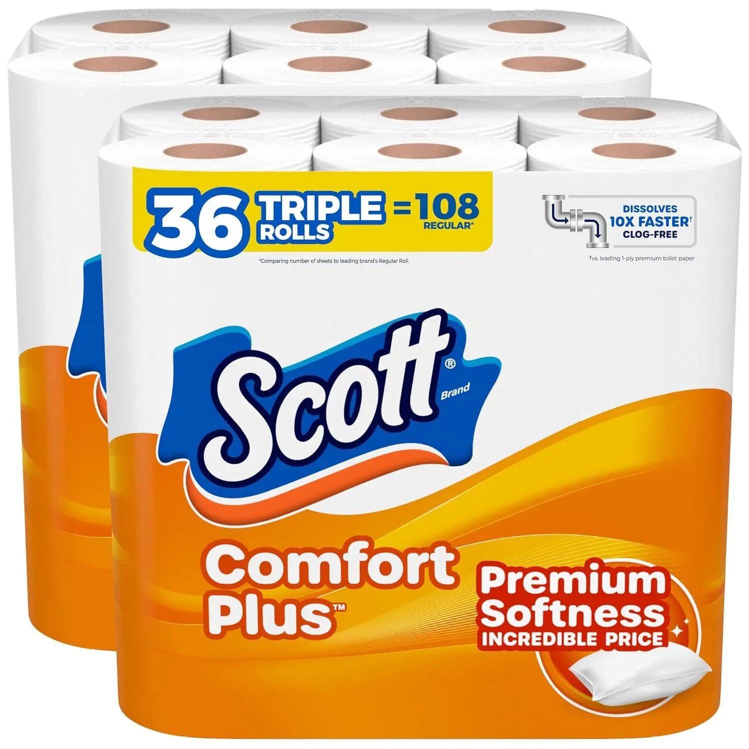 Scott ComfortPlus Toilet Paper, 12 Triple Rolls, 231 Sheets per Roll, Septic-Safe, 1-Ply Toilet Tissue