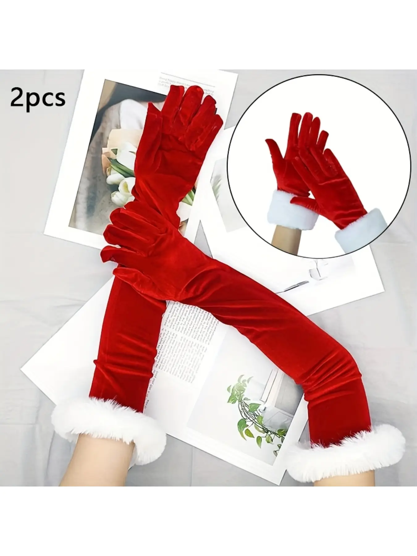 New Christmas plush evening gloves, autumn/winter thickened warm velvet cuff ladies' gloves in long and short styles