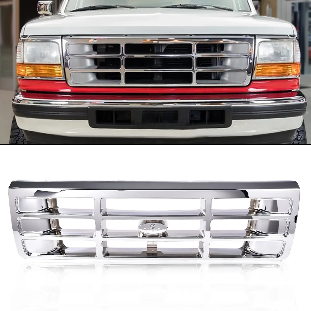 Fit For 1992-1996 Ford F150 F250 F350 Bronco Front Bumper Grille Grill Chrome