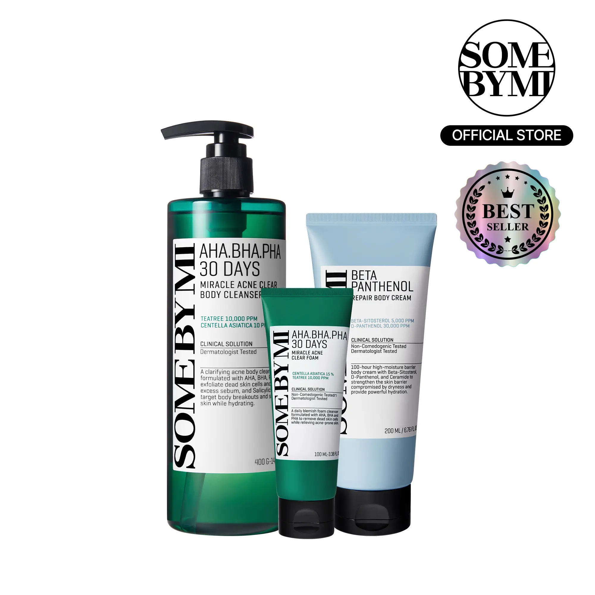 Face to Body Shower Routine Set – Korean Skin Care – Foam & Wash & Cream Routine to Treat Face & Back Acne, Body Odor Control & Repair Barrier
