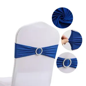Stretch Spandex Chair Sashes 30/50 Set Elastic Bow Back Buckle-Free Blue Green Sash for Wedding Banquet Party Table Decoration