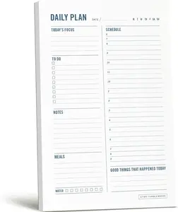 Daily Planner Notepad Planner with Hourly Schedule - Time Block Planning Pad, Desktop To Do List, College Supplies - 6 x 9” - 50 Undated Sheets