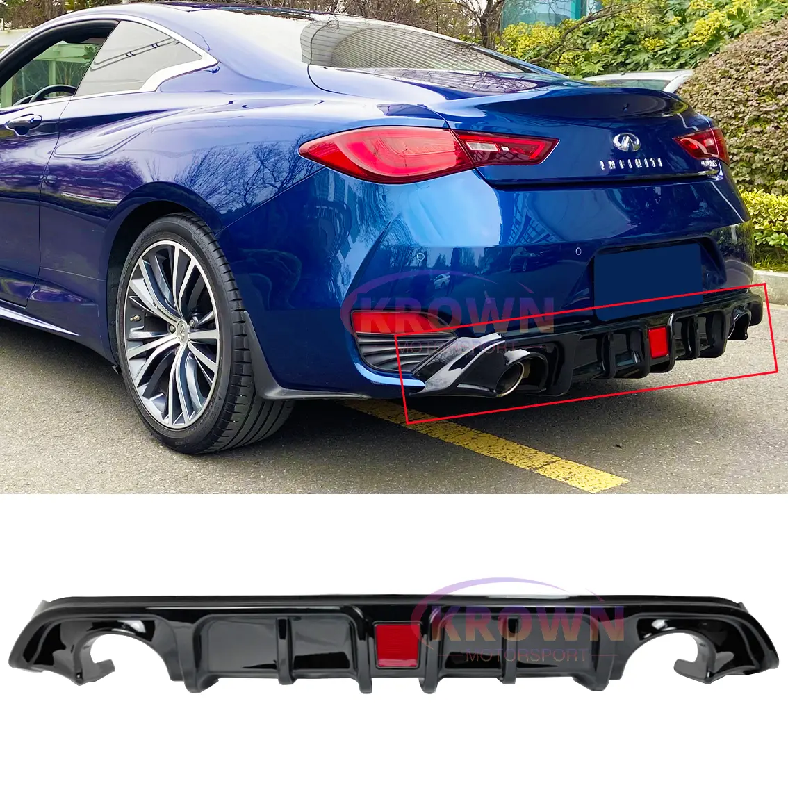 FITS 2017-2022 INFINITI Q60 GLOSSY BLACK SHARK FIN REAR DIFFUSER W/ LED BRAKE LIGHT