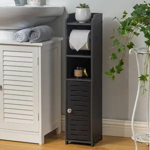 Black Toilet Paper Stand Holder Stand for Small Bathrooms - Bathroom Storage Cabinet Beside Toilet Storage