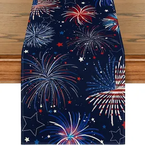 1 PC, Fireworks-Themed Tablecloth In Red, White, And Blue, Suitable For Kitchen, Home, Dining Room, And Outdoor Decoration