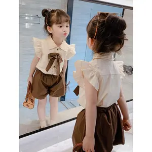 NewGirls' Clothing 2026 Summer Set Children's Baby Girl Short Sleeve Korean Style Clothes Small Flutter Sleeve Shorts 2pcs Set Trendy, Perfect for Outdoor