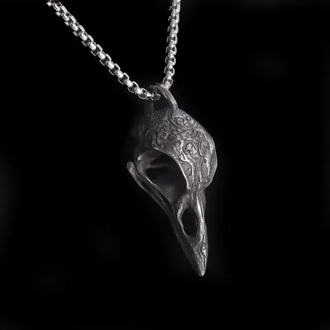 Alt-Emo Gothic Crow Skull Necklace - Ancient Silver Alloy Pendant, 60cm Alloy Chain, Unisex Retro Dark Alternative Rock Design, Gothic Witch Jewelry, Alternative Necklaces, Unique Jewelry, Adults' Creepy Accessories, Nordic Lucky Amulet, Party Wear Gift