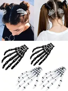 Creative Horror Halloween Skeleton Claws Hair Clips, 4pcs Skull Hair Clip Bone Skeleton Hair Clips, Fashion Party Cosplay, Costume Decoration Cute Accessories for Women & Girls