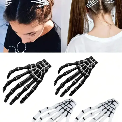 Creative Horror Halloween Skeleton Claws Hair Clips, 4pcs Resin Skull Hair Clip Bone Skeleton Hair Clips, Fashion Party Cosplay, Costume Decoration Cute Accessories for Women & Girls