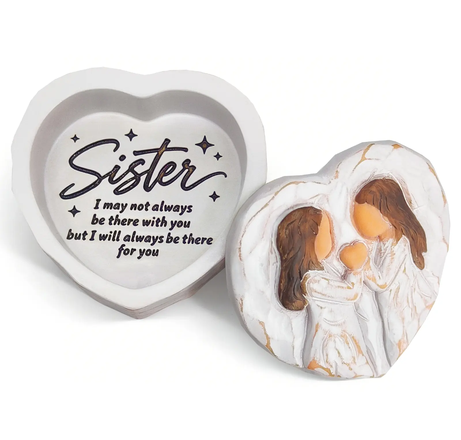 Sister Figurines Small Keepsake Box, Mothers Day Birthday Gifts for Sister - Sisters Gift from Sister, Soul Sister Gifts for Women Hand-Painted Resin Jewelry Keepsake Box