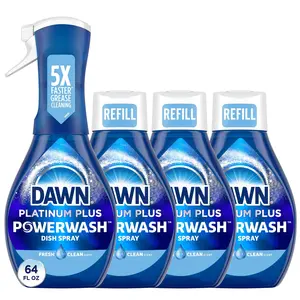 Powerwash Spray, Dish Soap, Dishwashing Liquid, Fresh, 1 Starter Kit + 3 Refills, 64 Fl Oz
