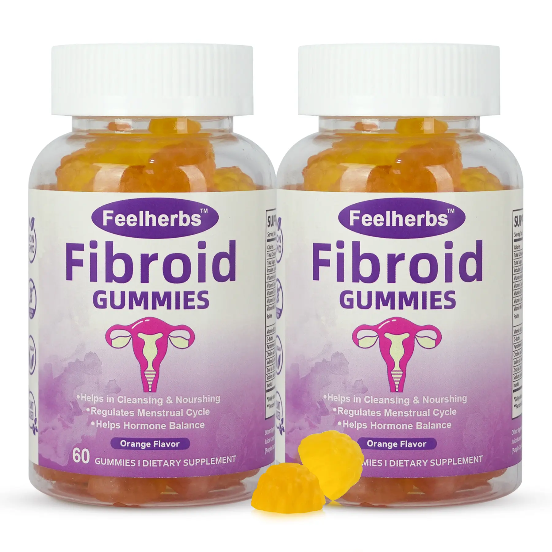 Women's 2-Pack Fibroid Chewable Gummies, Vegan Orange Flavor - Natural Fibroid & Ovarian Cyst Support, Uterine Detox & Cleanse Supplement, 60 Count to Aid Fertility