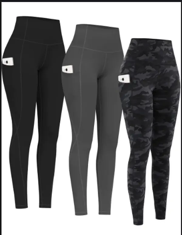 PHISOCKAT 3 Pack High Waist Yoga Pants with Pockets Tummy Control Leggings Workout 4 Way Stretch Yoga Leggings