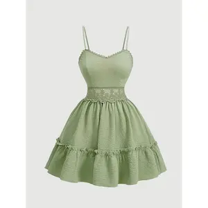 Plus Size - Plus Size - Spring Summer Solid Lace Patchwork C Dress, Elegant Casual Vacation Daily Versatile
