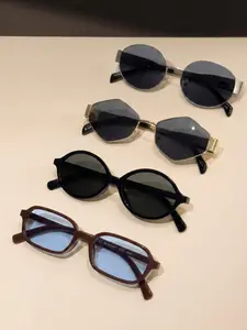4 Pairs Fashion Metal and PC Material Sunglasses Set, Uv400 Protection, Multiple Frame Styles, Ideal for Daily Commute, Business Travel, Street Style
