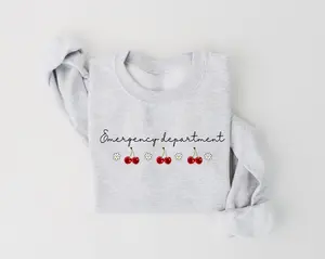 Coquette Cherry Emergency Department Nurse Sweatshirt, Daisy ER Nurse Sweater, Nursing Crewneck, Graduation Gift For New Nurse, Floral Nurse Shirt, ER RN Tee
