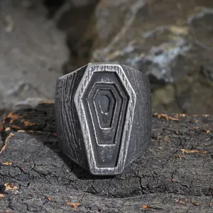 1pc Men's Stainless Steel Coffin Ring - Retro Punk Style with Intricate Design, Durable & Stylish Jewelry for Modern Fashion Enthusiasts