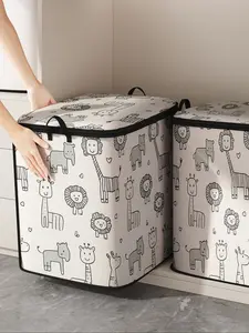 Cartoon Animal Print Blanket Storage Carrying Bag, Organizational Zipper Storage, Cute and Practical Kids Bedding Organizer, Durable Material with Handle, Perfect for Home Use