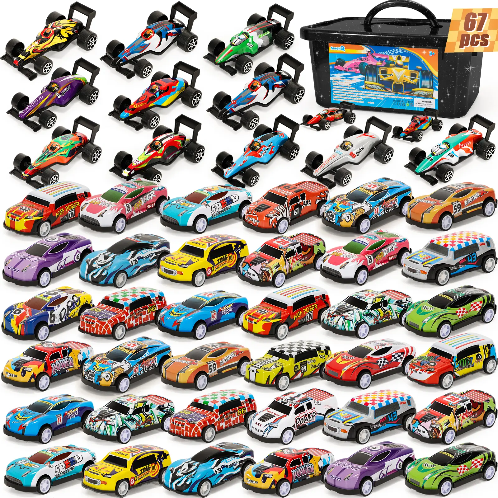 Party Favors Toy Cars with Storage Box 67Pcs Pull Back Cars Race Cars Bulk Treasure Box Toys for Classroom Goodie Bag Stocking Stuffers Springtok High Speed Rc summerwins