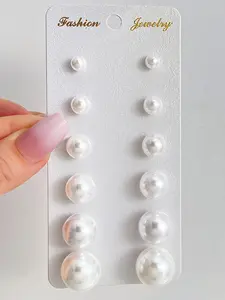 Pearl Earrings Set of 6 Pairs, Pearl Stud Earrings, Fashionable Versatile Daily Casual Style, Elegant Pearl Jewelry for Women, Perfect Gift Idea