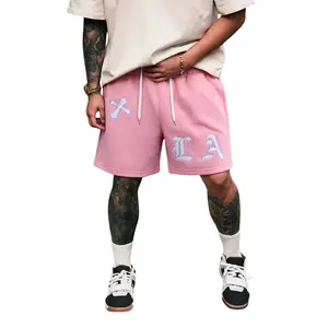 American High-Street Style Men's Summer Shorts with LA Letter Embroidery Gothic Cross Print Drawstring Closure Versatile Streetwear Sweatpants in Multiple Colors - Stylish, Menswear