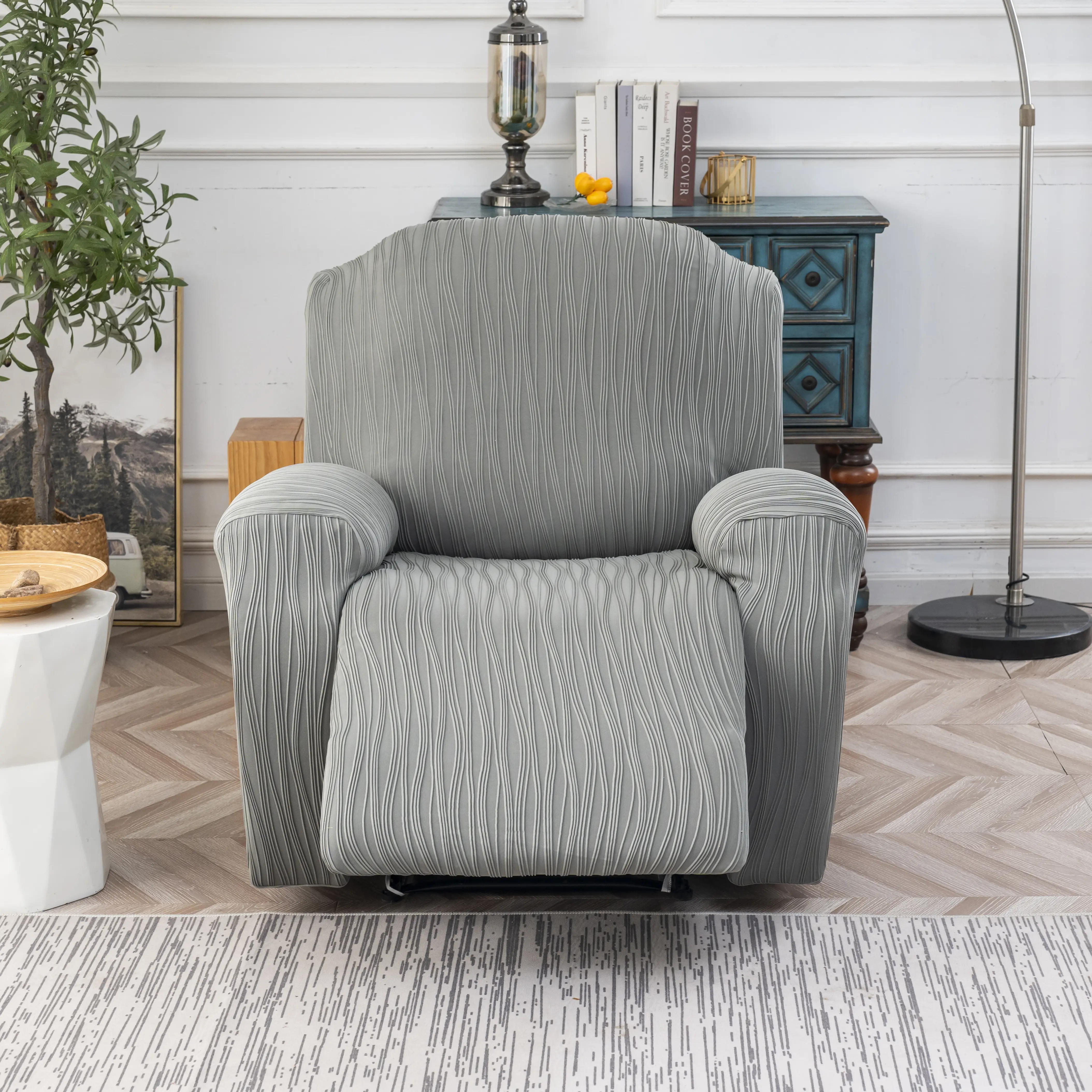 Solid Color Jacquard Recliner Cover, Non-Slip Soft Stretch Fabric, Pet-Friendly & Washable, Dustproof Protector for 1-Seater Sofa