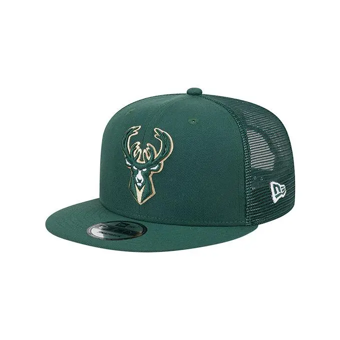 New Era 9Fifty Icon Logo Green Milwaukee Bucks Trucker Snapback Hat