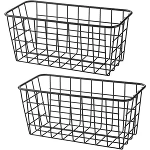 Small Wire Stroage Baskets, Wire Baskets for Kitchen Cabinets, Pantry, mall bags of  and seasoning packets, Bathroom, Black, 2 Pack