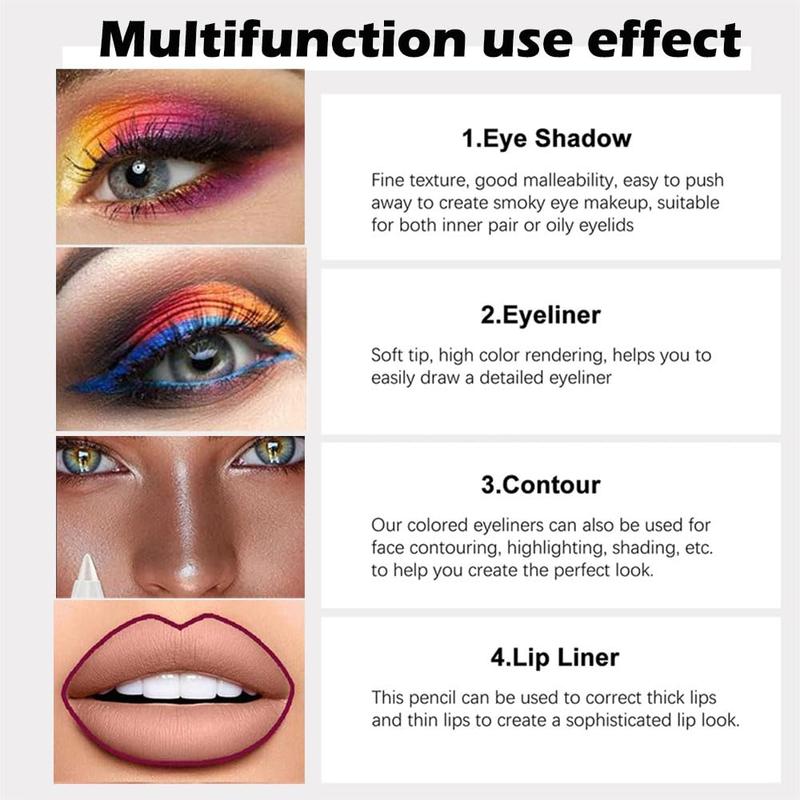 12Pcs Colored Gel Glitter Eyeliner Pencils Set – Waterproof Smudge-Proof Eye Liner Kit with Dark & Light Shades, Emerald Green, Sky Blue, Royal Blue, Black, White, Pink, Purple, Brown, Gold – Long-Lasting Liquid & Pencil Delineadores