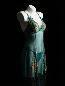 Plus Size Gold Stitching Cutout Lace Floral Slip Mini Dress Sexy Nuisette, Women Nighty Negligee Pajamas Chemise Nightgown，Sheer Perspective Sleepwear Loungewear Babydoll Lingerie Set, Exotic Romantic Feminine Nightwear For Date Night & Valentine'S Day