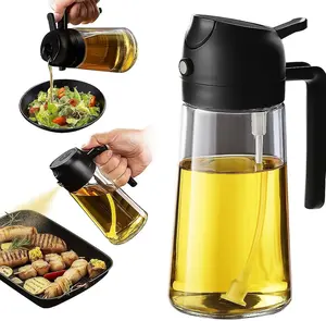 2-in-1 - Olive Oil Sprayer & Dispenser Bottle – 470ml/16oz Glass Spray and Pour Oil Bottle for Cooking, Air Fryer, Salad, BBQ – Kitchen Gadgets & Accessories, Black