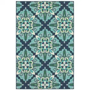 HomeRoots 388924 2 x 3 ft. Blue & Green Floral Indoor & Outdoor Scatter Area Rug
