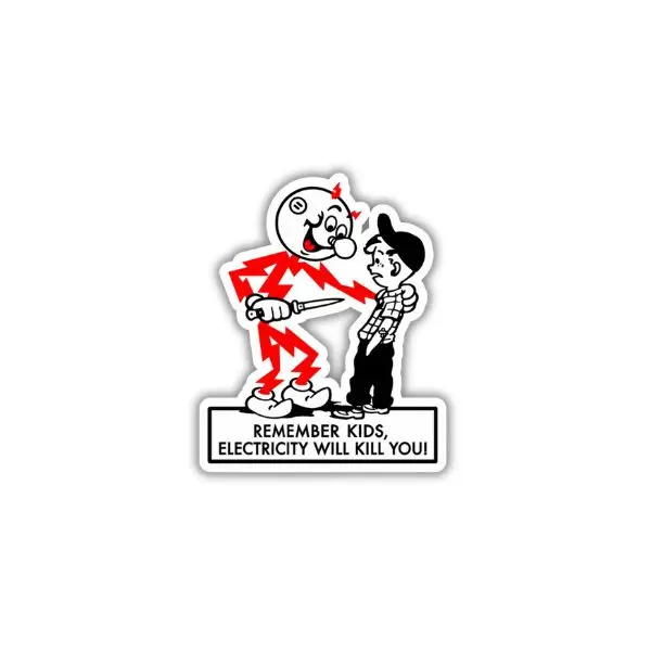 Remember Kids Electricity Will Kill You Decal, Vintage Electrical Safety Funny Vinyl Decal, Funny Electrician Hard Hat Vinyl Sticker for Toolbox Helmet Laptop Gift,