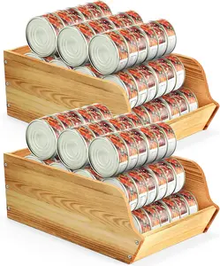 NEW 2 Pack Can Organizers Storage for Pantry Stackable Canned Food Holder Soda Can Organizer Beverage Drink Holder Wooden Can Storage Organizer for Kitchen, Cabinet (Carbonization Color)