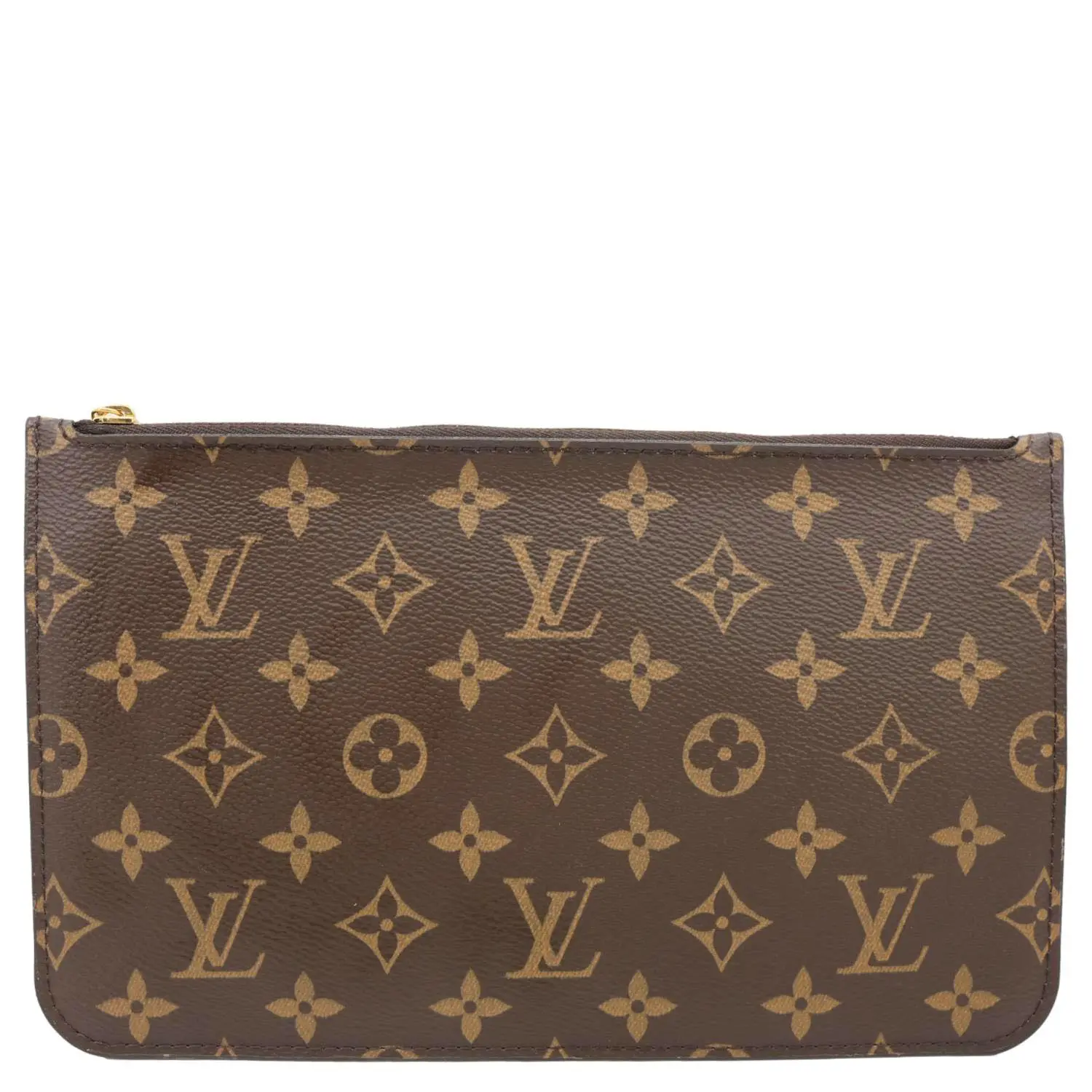 Pre-owned Louis Vuitton Canvas Clutches & Wristlets Neverfull Monogram Wristlet Pouch Brown
