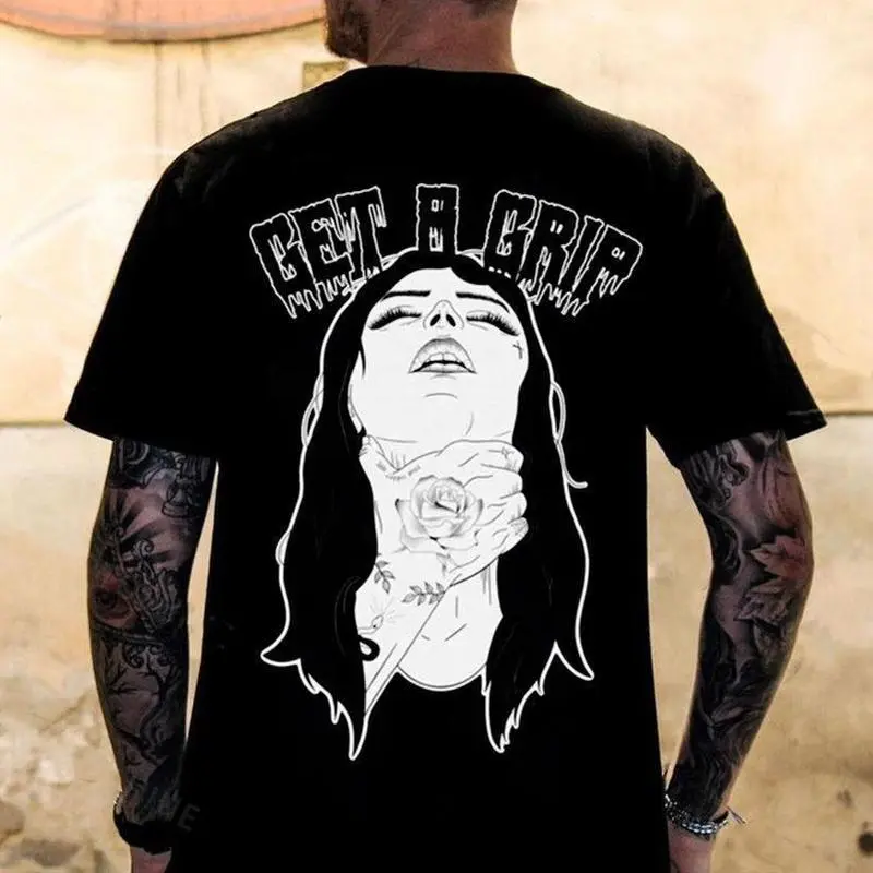 Get A Grip Girl Tshirt Streetwear Style Retro Vintage Y2k Men Graphic Tees Casual Unisex Crewneck Top