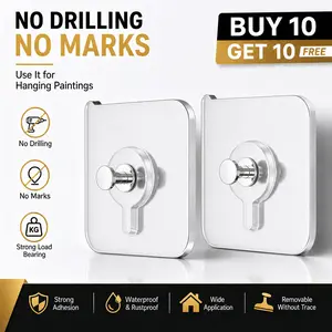 No Drill Wall Hooks, Adhesive Hooks for Hanging, Heavy Duty 10kg Waterproof Seamless Hooks, No Marks Removable Wall Hangers for Bathroom, Kitchen, Home, Paintings, Door