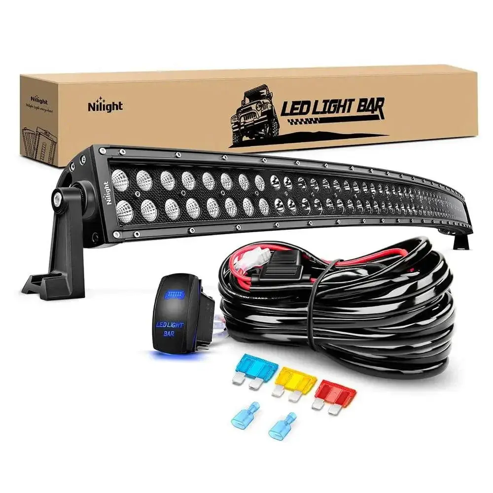 Nilight 50-Inch 288W 18560LM Black Curved Double Row Spot Flood LED Light Bar, 14AWG Wire, 5-Pin Switch, LED Car Driving Lights, Led Car Lights